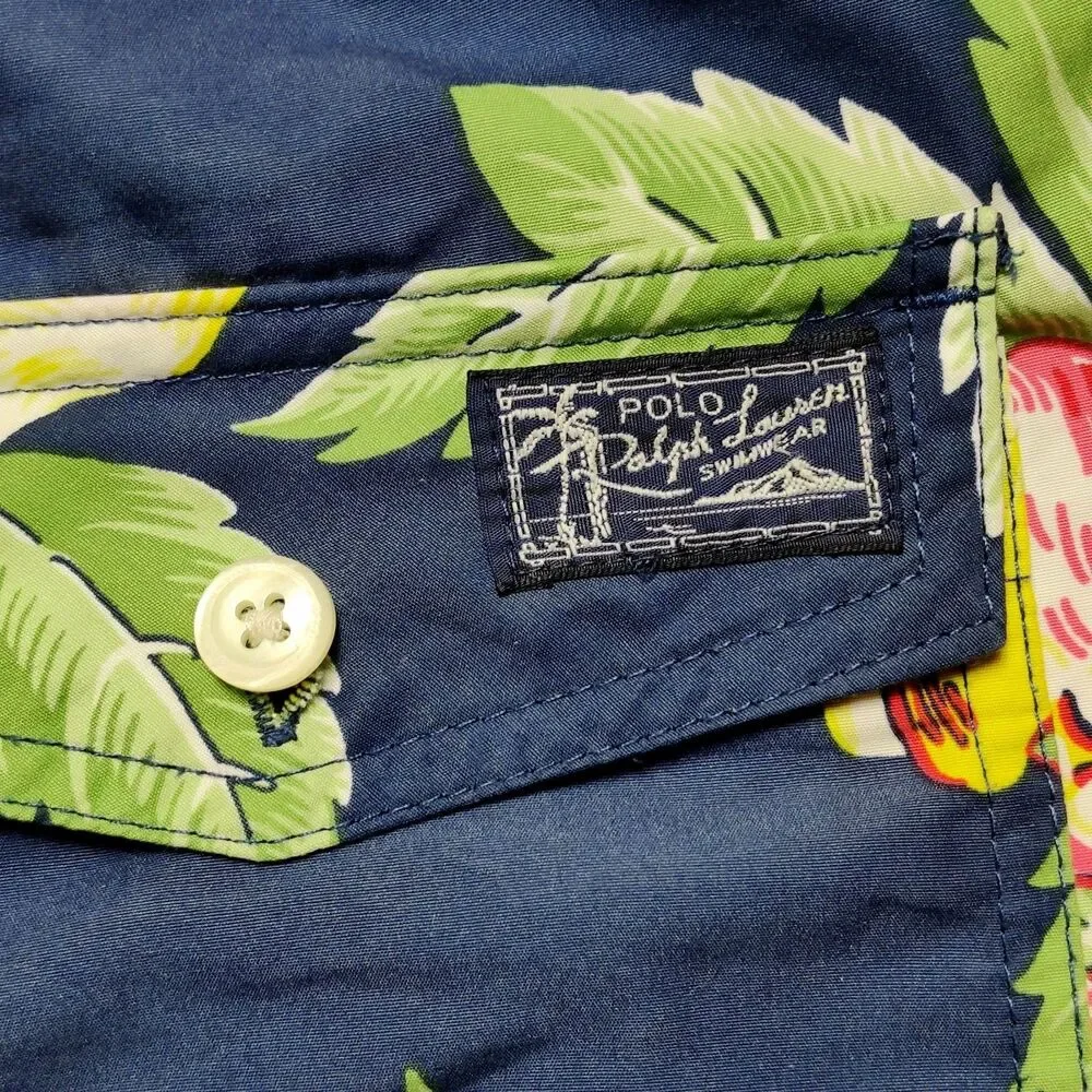 Polo Ralph Lauren Men’s Swim Shorts Large Floral Hawaiian Navy SZ Large